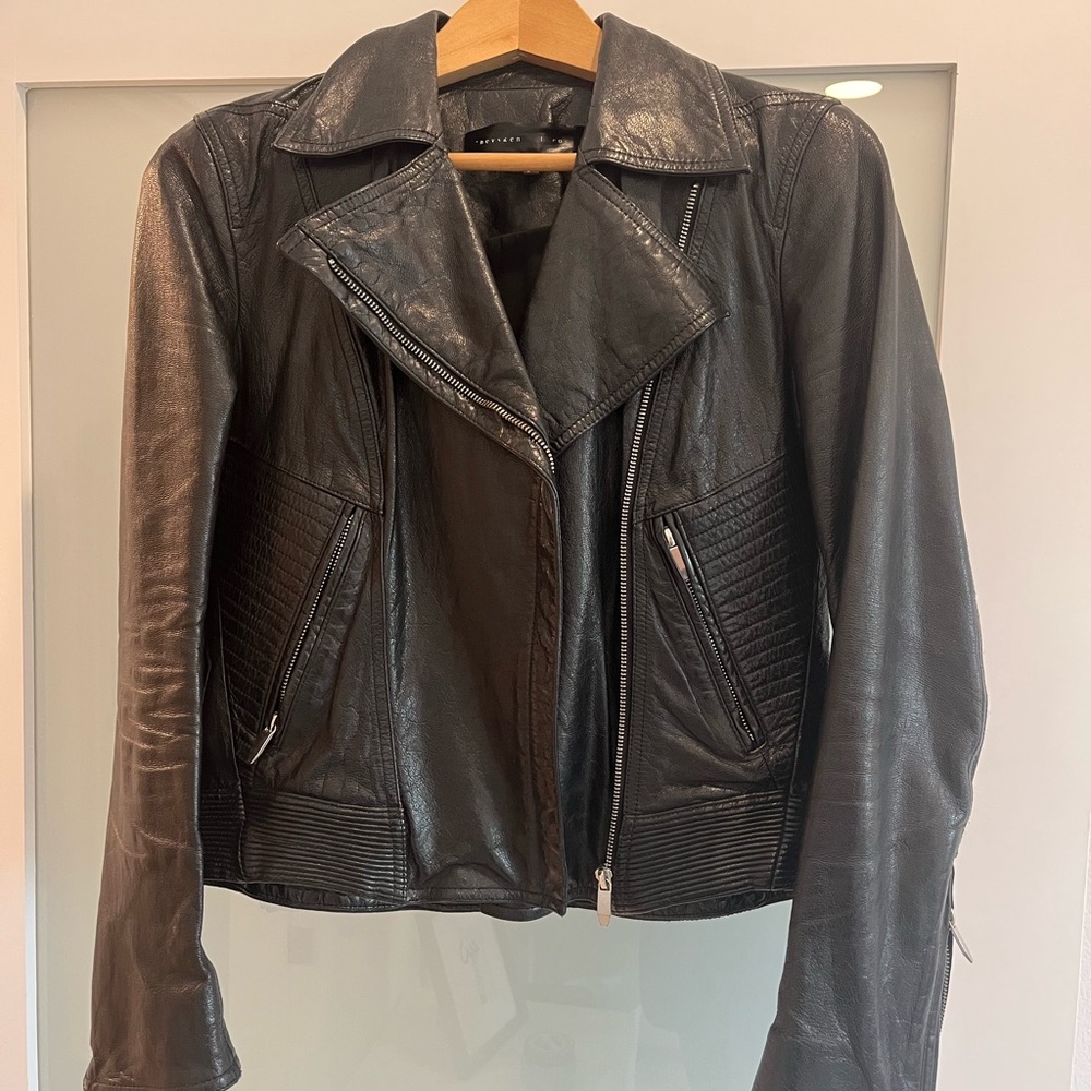 Theyskens' Theory Black Leather Motorcycle Jacket Asymmetrical Zipper